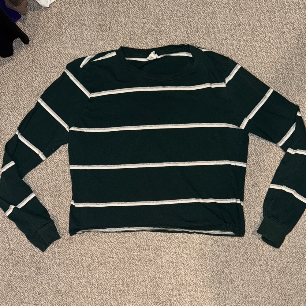 Striped Green and White Women's long sleeve